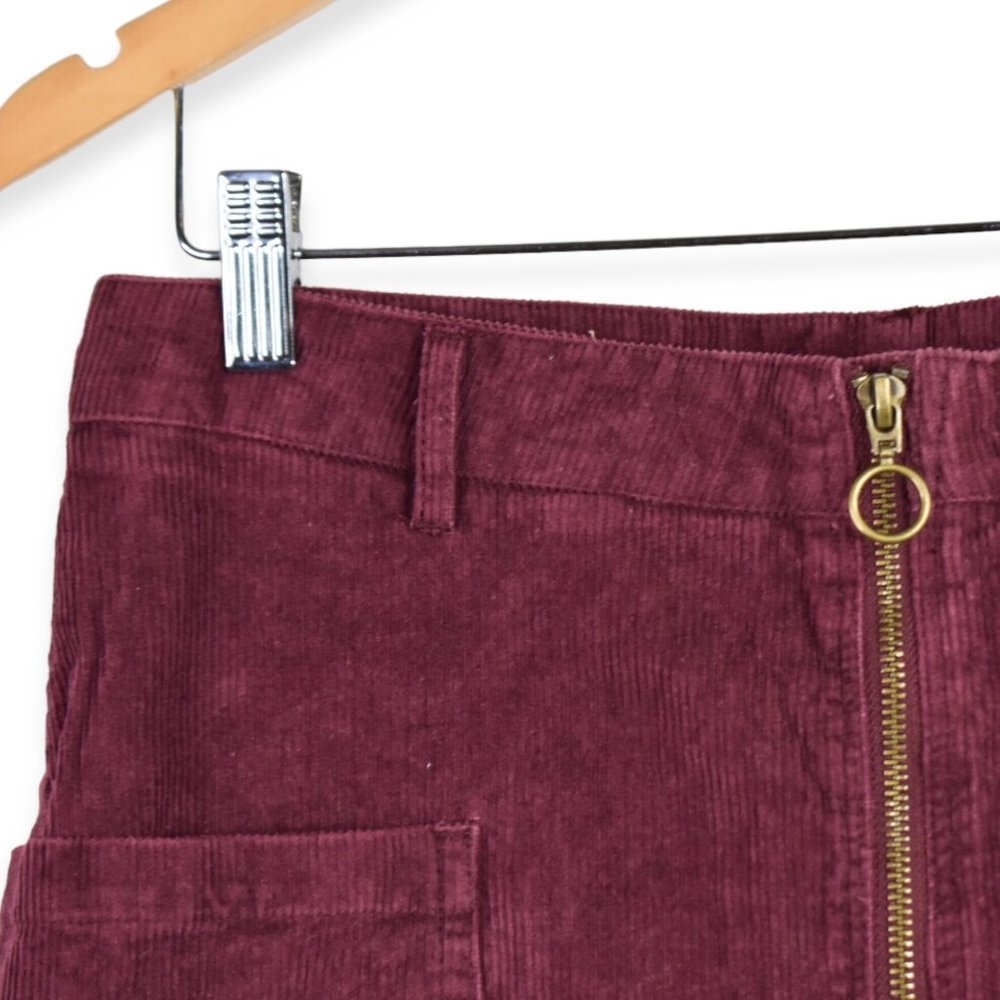 Altar'd State Skirt L Womens Front Zip Burgundy Corduroy Cotton Blend Holiday - Picture 3 of 10